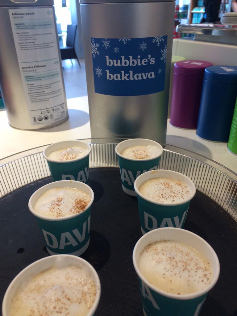 AmyBrohman's tweet photo. @AmyBrohman: Because Bubbie knows best. Bubbie's Baklava lattes. #mmmm #winter #warm #tea #latte @DAVIDsTEA http://t.co/DPXmLvwYKX