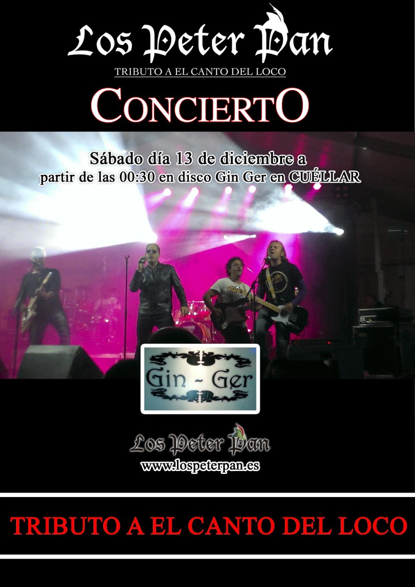 LosPeterPan's tweet photo. Próximo concierto en la Disco Gin-Ger de Cuellar el Sábado 13 de Diciembre, no os lo perdáis!!!! http://t.co/NbYRwSPVMP
