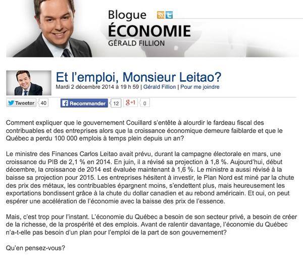 ReddingtonRaym's tweet photo. Et l'emploi, Monsieur Leitao ?  #Odamis #PQ #OpNat #QS #CAQ Que fais le trio économique du #PLQ ? #PertesEmplois http://t.co/Z5N3MdzKOa