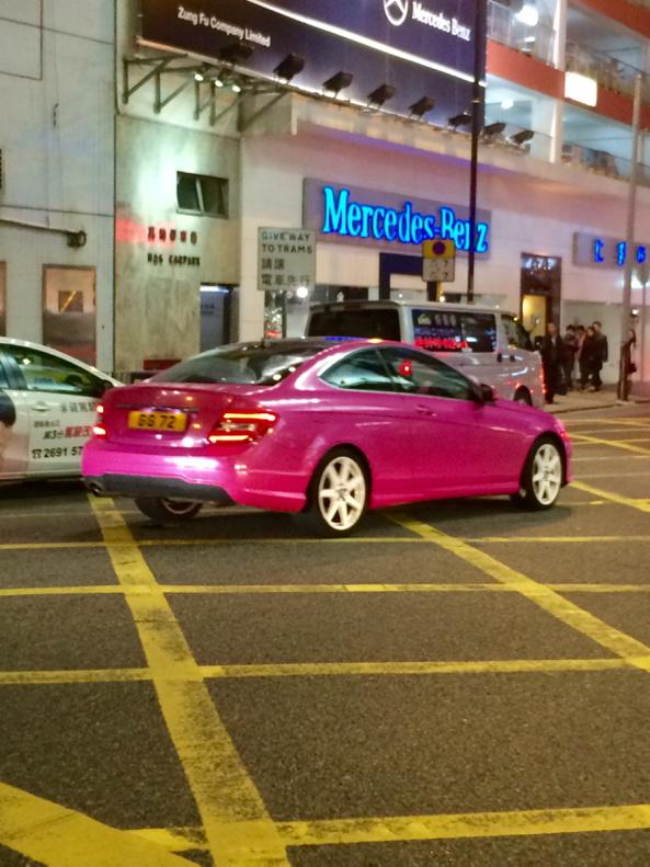 RachelDye26's tweet photo. Saw this pink Mercedes when I was walking home last night #onlyinhongkong http://t.co/zzDkk5gJL5