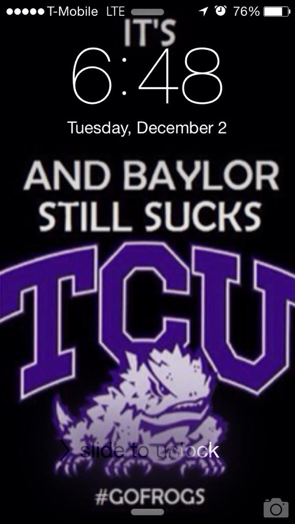 mccanelos's tweet photo. My lock screen has never been more true #gofrogs #BAYLORTEARS #CFP25 #cfpfinalfour #TCUFootball @TCUstudentsect http://t.co/KWqfaF9Aq0