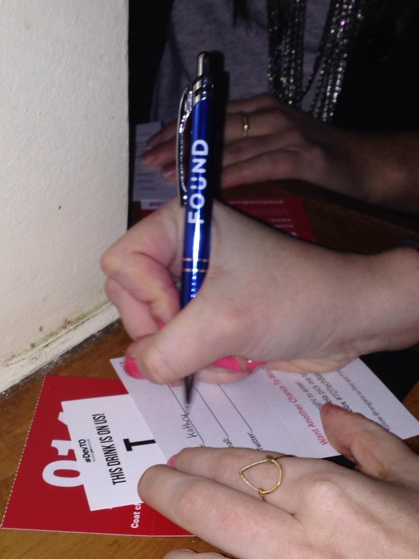 FoundPeople's tweet image. @FoundPeople swag filling out raffle tickets at #totechbash.....