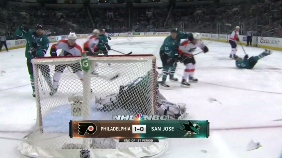 NBCSportsHockey's tweet photo. After 20 minutes, the @NHLFlyers have a 1-0 lead over the Sharks! #NHLonNBC http://t.co/n1oJXIkCp4