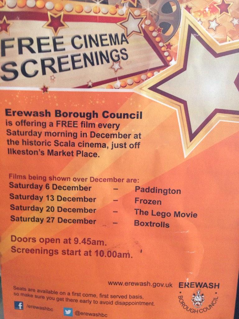 Free cinema screenings for Christmas ! Don't forget to visit #ilkestonmarket too