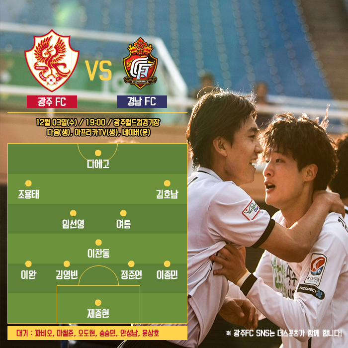 GWANGJU_FC's tweet photo. 2014 현대오일뱅크 K리그 승강 플레이오프 1차전 출전선수 명단입니다.
최고의 경기력과 최고의 결과를 위해 뜨거운 응원 부탁드립니다. http://t.co/kEfl1wkaT3