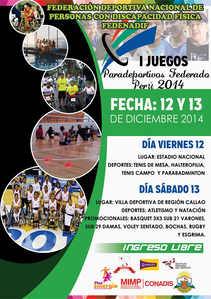 paralimpicoperu's tweet photo. El próximo 12 y 13 de Diciembre se llevarán a cabo los Primeros Juegos Paradeportivos - Perú 2014 #ParalimpicoPeru http://t.co/RvhCoJl5pd