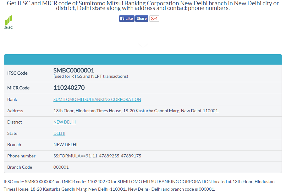NewIFSC's tweet photo. Get Sumitomo Mitsui Banking Corporation IFSC Code New Delhi branch at http://t.co/395WDp6cPT.
#ifsccode #micrcode http://t.co/PecGS0gd6X