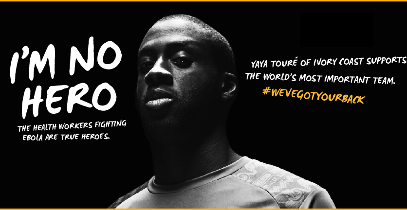 CDCFound's tweet image. I am Africa United. @YayaToure supports the true heroes, health workers fighting #Ebola. bit.ly/1FNN987
