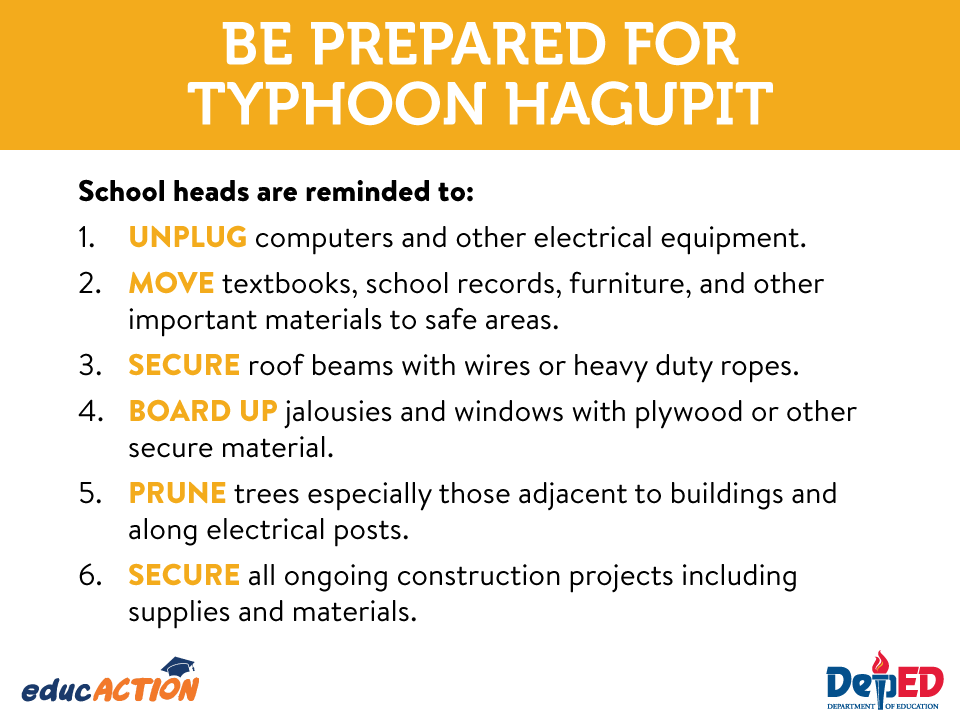 DepEd_PH's tweet photo. [UPDATED] DepEd reminds schools to take precautionary measures in anticipation of #Hagupit (#RubyPH) http://t.co/lV2R2qAgMt