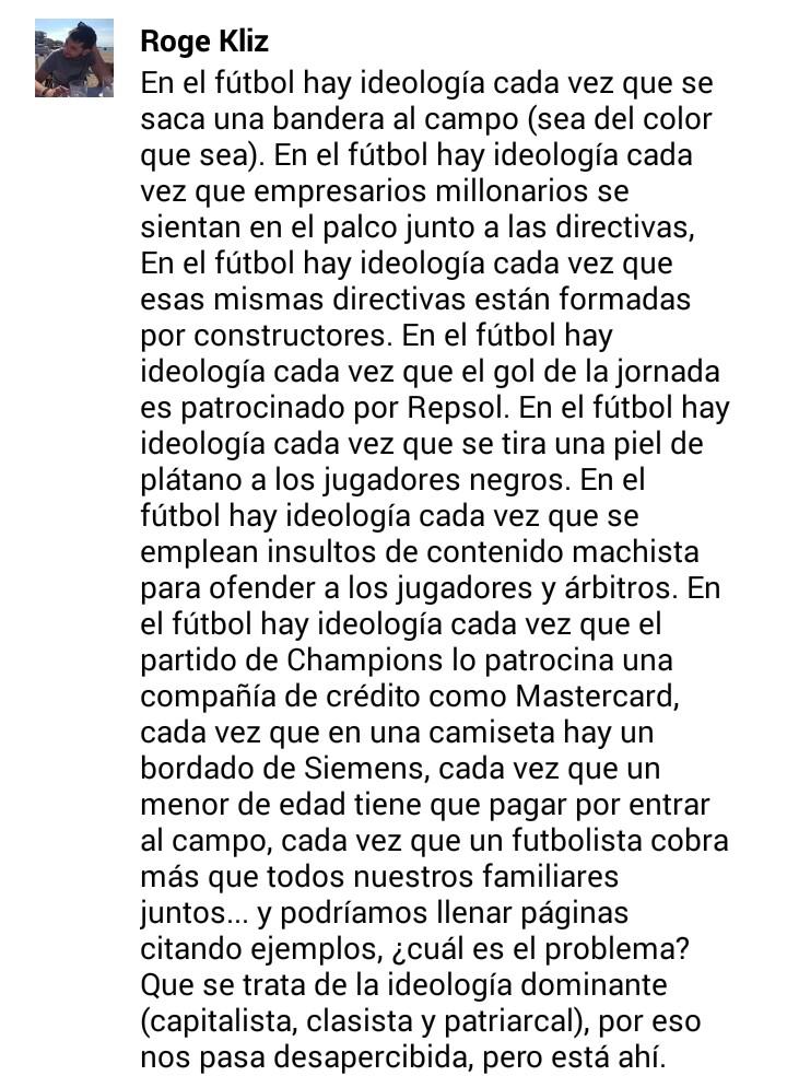 delcue's tweet photo. "No hay que mezclar fútbol con política, el fútbol no tiene ideología" 
¿Seguro? Grande @RogeKLiz http://t.co/xEcBxLpUoc