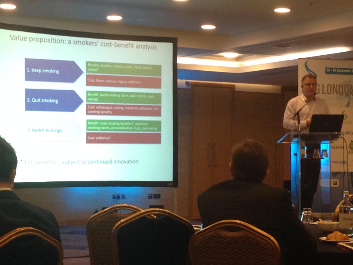 VapeEmporium's tweet photo. @Clive_Bates at @ecig_global: "There are no material health risks to bystanders from #vaping." #eciglondon http://t.co/hRtsPcQBQB