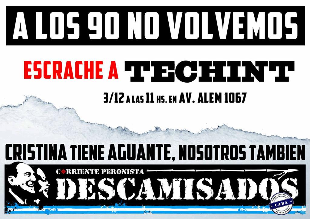 CPDcomuna5's tweet photo. #ALos90NoVolvemosMas hoy desde la @CPDesca_CABA estaremos escrachando a Techint. #CristinaTieneAguanteNosotrosTambien http://t.co/fQjx52ScC6