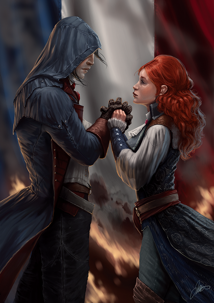 JodieMuirArt's tweet photo. Arno &amp; Elise  #acunity painting  @SunnyGearSolid @UbisoftUK @assassinscreed http://t.co/SLZncGGiYv