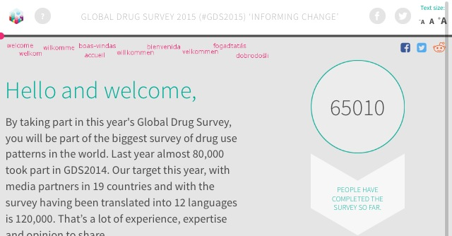GlobalDrugSurvy's tweet photo. Join > 65,000 in the worlds biggest drug survey 
http://t.co/imsdBzCoHF @CannabisCulture @stephenfry @MARIJUANA_NET http://t.co/2ZW93yyUGF