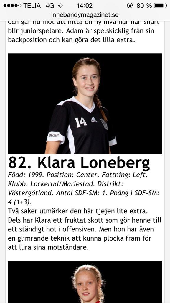 Grattis <a href="/KlaraLoneberg/">Klara Loneberg</a> till en åttioandra plats på innebandymagazinets 100 lista