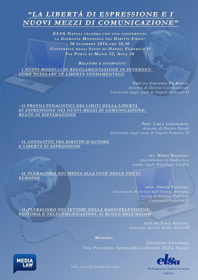 Elisanun's tweet photo. 10/12/14 ELSANapoli conference "Freedom of expression and new media" #Medialaw #HumanRights  @ELSAinfo http://t.co/0zFmLDAefB