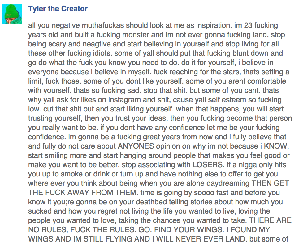 artametroline's tweet image. Wow, Tyler the Creator's post yesterday.. just read it