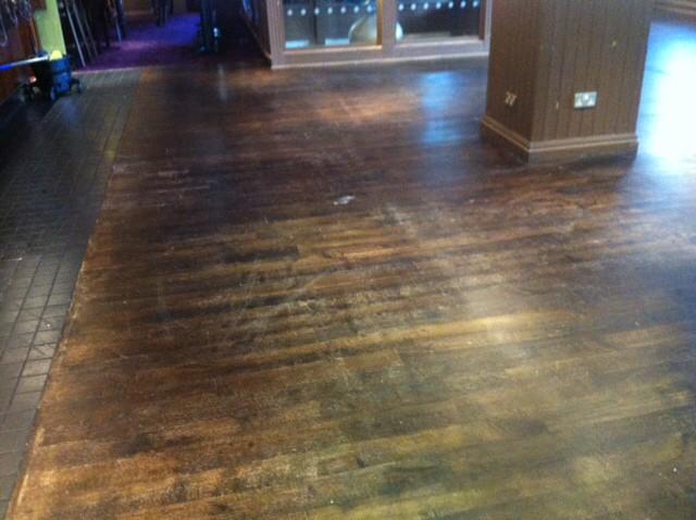 Cleanforce's tweet image. Wooden floor restoration work carried out at Yates #Bournemouth before &amp;amp; after pics