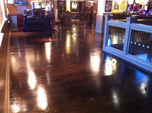 Cleanforce's tweet image. Wooden floor restoration work carried out at Yates #Bournemouth before &amp;amp; after pics