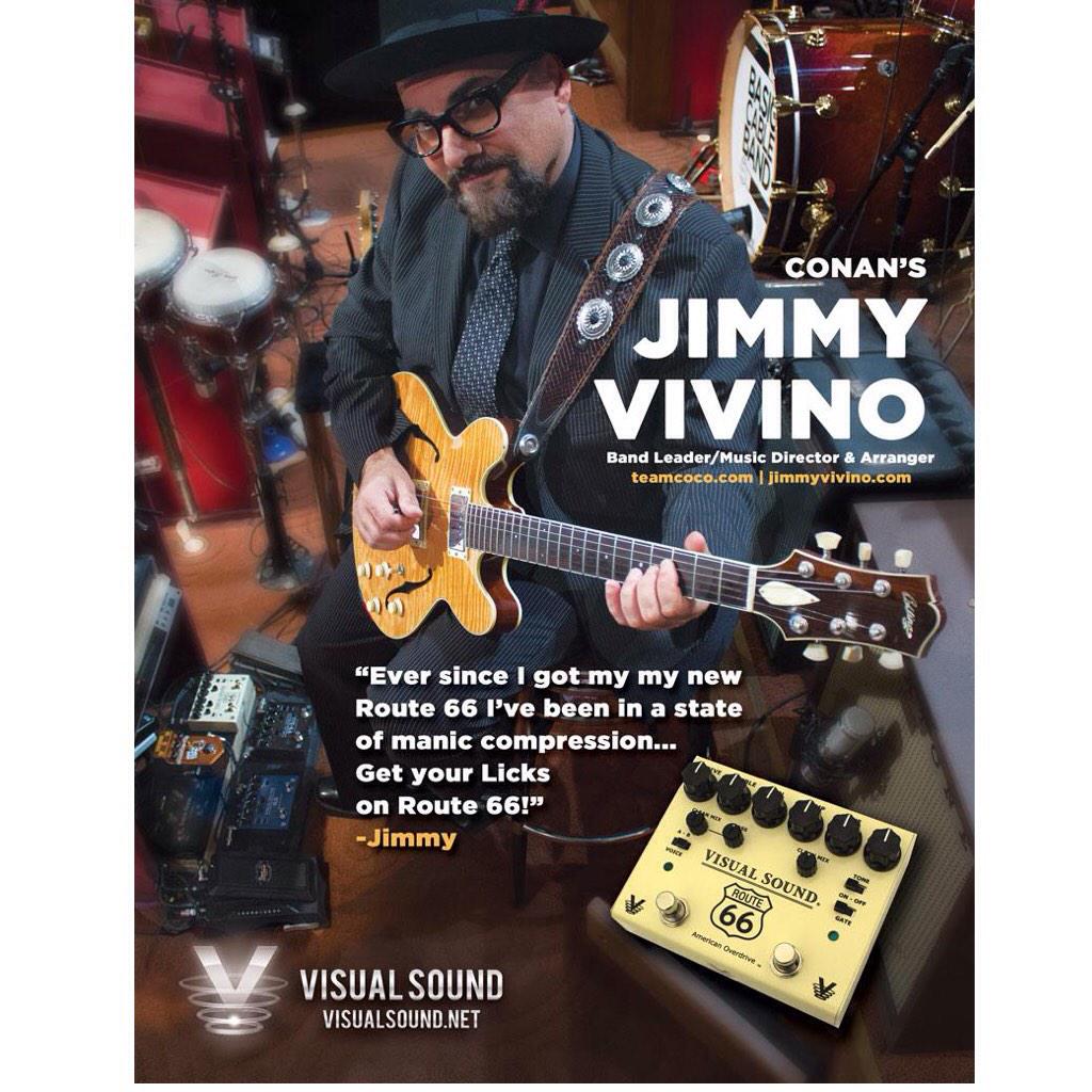 JimmyVMusic's tweet photo. New AD! 1st POST! #visualsound @VisualSoundUSA #route66 #guitar #conan #teamcoco #basiccableband #jimmyvivino #music http://t.co/2zOXu2vUwp