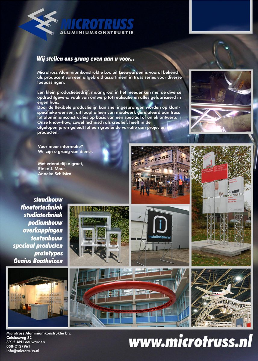 Microtruss's tweet photo. @patricksandijk  Aangenaam..... eens kennismaken? Wij maken ook truss systemen én specials voor de AV specialisten. http://t.co/RV93gSbPHu