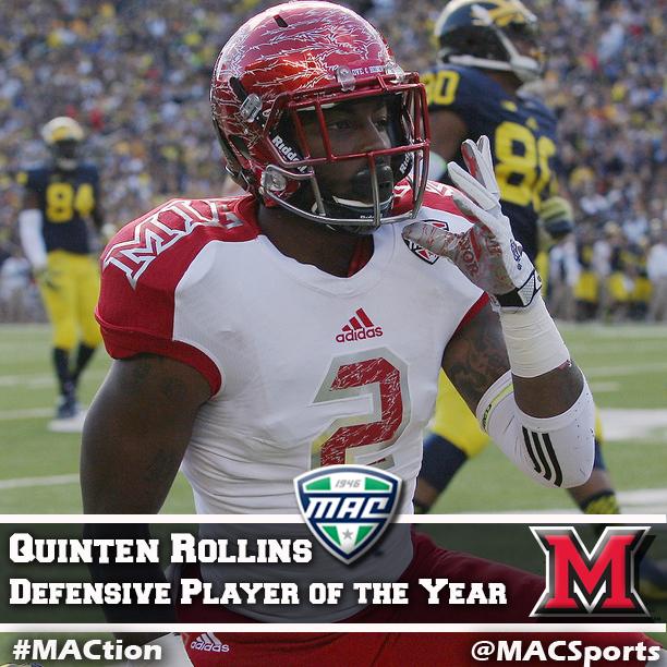 MACSports's tweet photo. Miami’s @QRollins2 named MAC Defensive Player of the Year! #MACtion http://t.co/7kENSPc7Vt