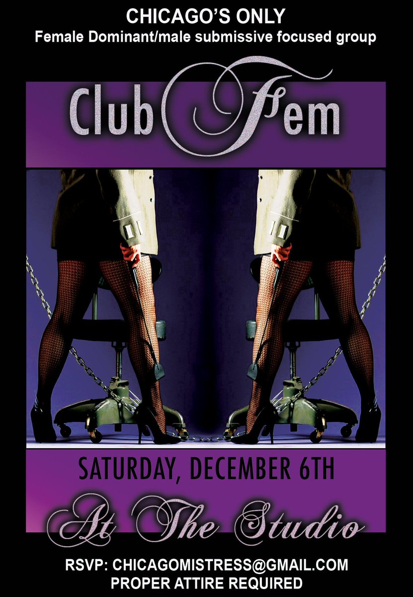 TheStudioChi's tweet photo. This Saturday @ The Studio: #ClubFEM . Info found on FetLife: https://t.co/WIrKzL76MF #domination #cfnm #femdom #kink http://t.co/ZlD0WZ79Gs