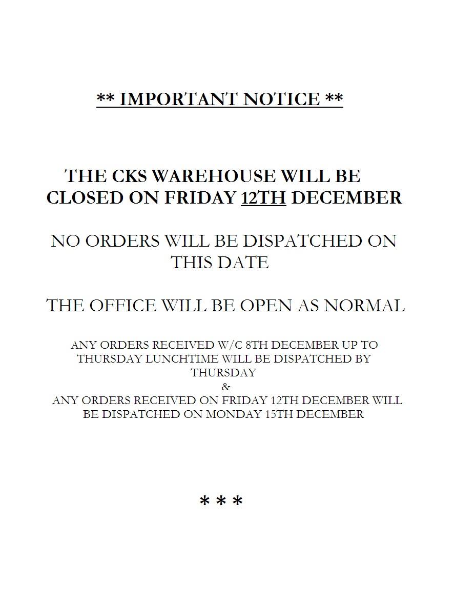 Please see our notice about warehouse closure !