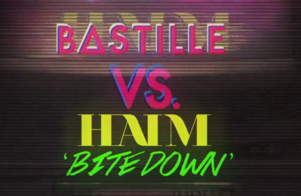 Vevo_UK's tweet photo. CHOMP! @BastilleDan team up with @HAIMtheband for "Bite Down", listen here: http://t.co/d2j85XOdVE http://t.co/fxKXJzftBZ
