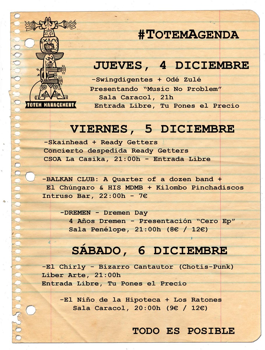 TotemManagement's tweet photo. Buscas plan para este fin de semana !? Os dejamos con nuestras recomendaciones !! #TotemAgenda 
#Conciertos #Madrid http://t.co/hyTwKxVK4m