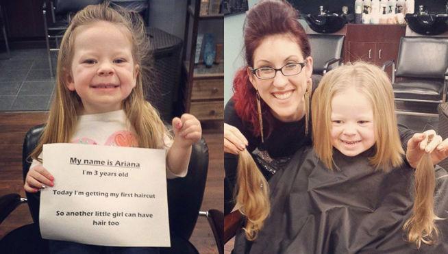cuatro's tweet photo. Con tres años dona su pelo para que otras niñas enfermas puedan usarlo> http://t.co/Y83ec50Jvi http://t.co/G2gJaDLVrT