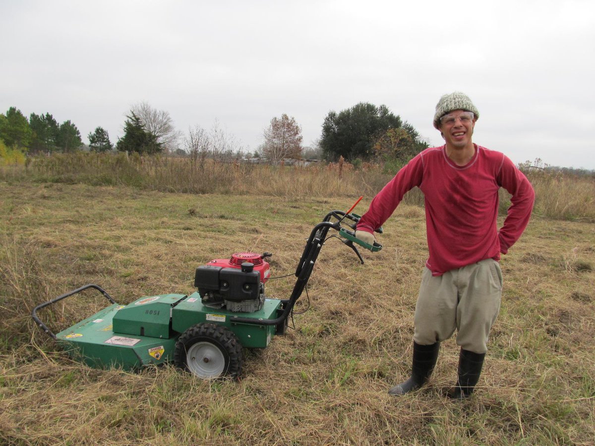 CoCreativeFarm's tweet image. The billy goat and Farmer Marc. It's a love-hate relationship. Mowin' that brush down one step at a time.