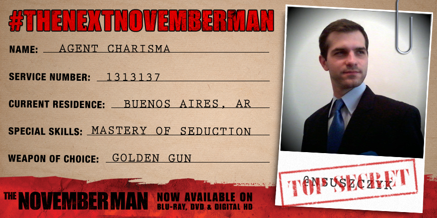 TheNovemberMan's tweet photo. You are on your way to being #TheNextNovemberMan @NSuszczyk, we will call you 'Agent Charisma'. #TheNovemberMan http://t.co/88ezwvGiB3