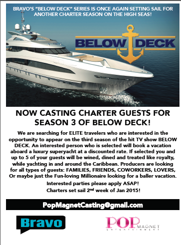 PopMagnetEnt's tweet photo. Can you PLS RT? @LuxurySociety Now Casting Charter Guests for #Bravo's BELOW DECK Season 3! #LUXLIFE #YACHT http://t.co/69CHoDxR4W