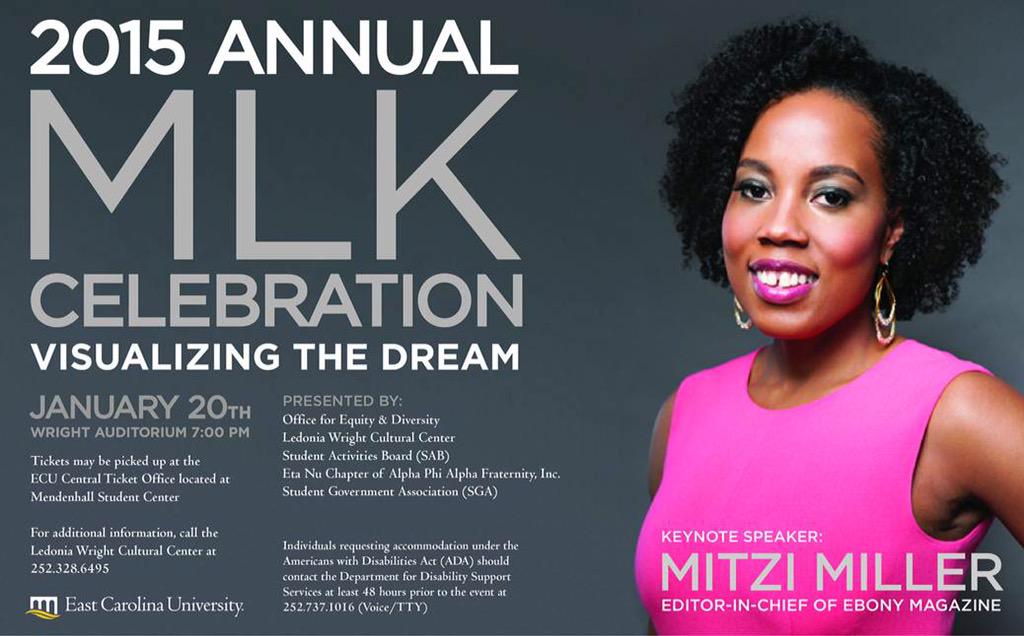 ECUSIL's tweet photo. If you've ever seen THIS magazine before, the Editor-in-Chief of Ebony Magazine will be her ECU for #MLKDayECU http://t.co/Ykk6vJyZUp