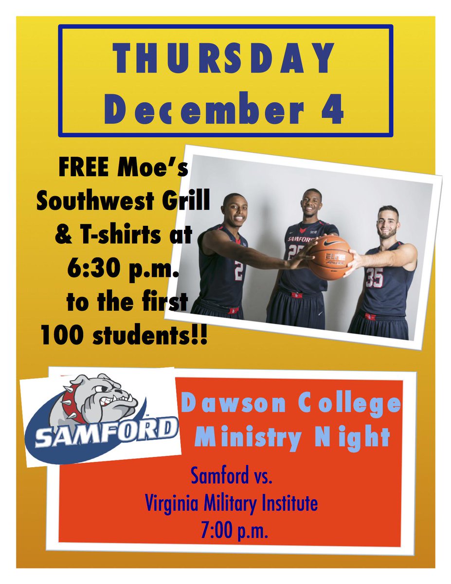 SamfordSports's tweet image. Hey @SamfordU students, come grab a free t-shirt &amp;amp; free @Moes_HQ at the @SamfordHoopsFOE game tomorrow night! #RuffEm