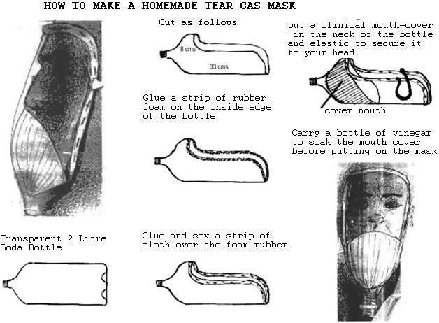 PRUradio's tweet image. Here's how to make a makeshift gas mask out of a large soda bottle too -make spares! @shokufeyesib @OaklandElle