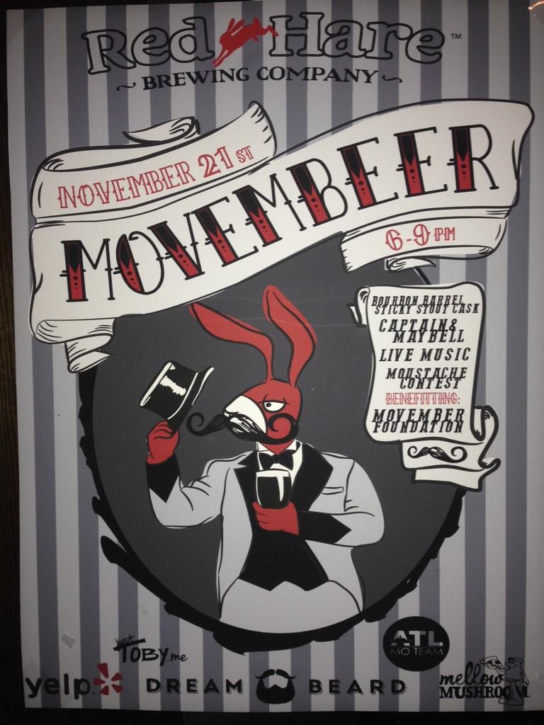 JustTobyMe's tweet photo. At @RedHareBrewing for @MOteamATL w @DreamBeardoils @Yelp and @Movember http://t.co/rQwIzY1GZk