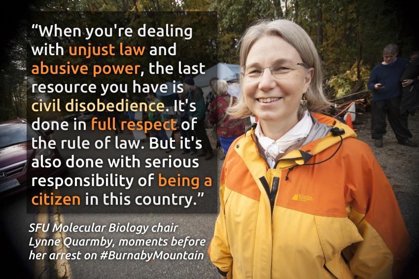 RunJosephRun's tweet photo. SFU scientist @LynneQuarmby was arrested today on the slopes of #BurnabyMountain. Her words are perfect. http://t.co/QvposHeFFP