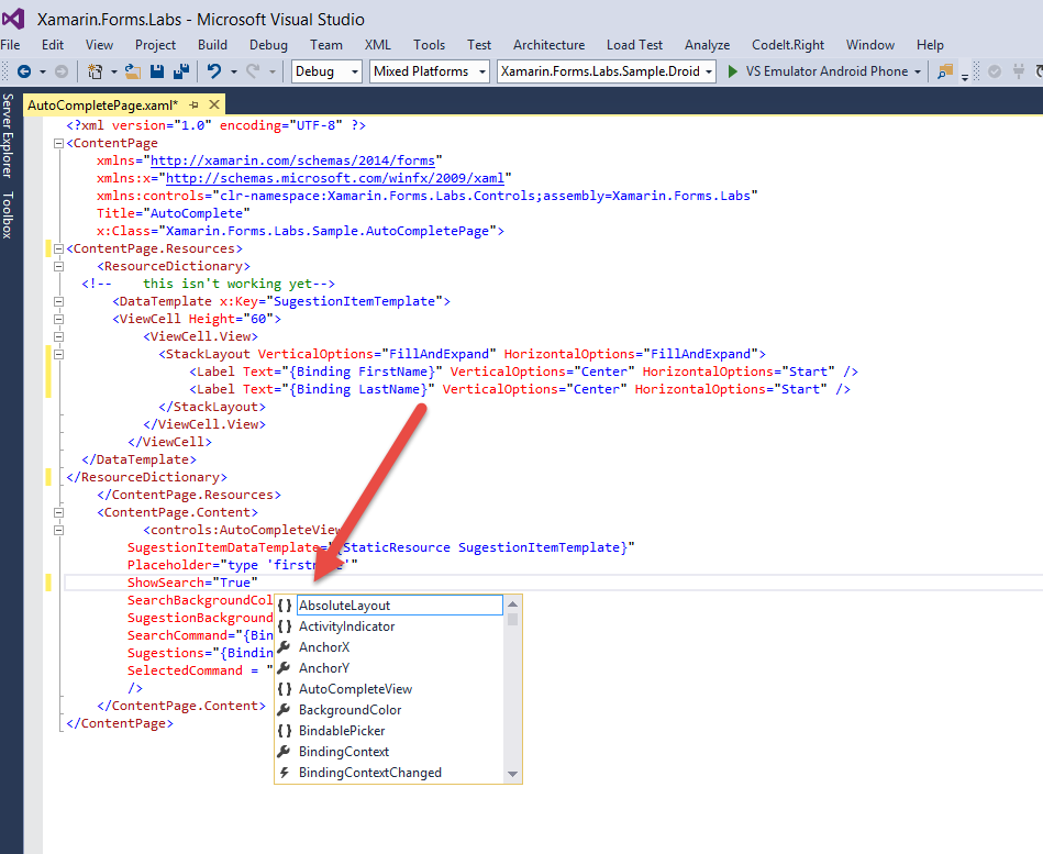 saramgsilva's tweet photo. finally intellisense in #xamarin forms!! #happy #xaml rocks! :D http://t.co/Fx6koXTCke