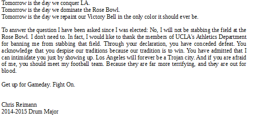 A message for the Trojan Family regarding tomorrow. #FightOn #conquest