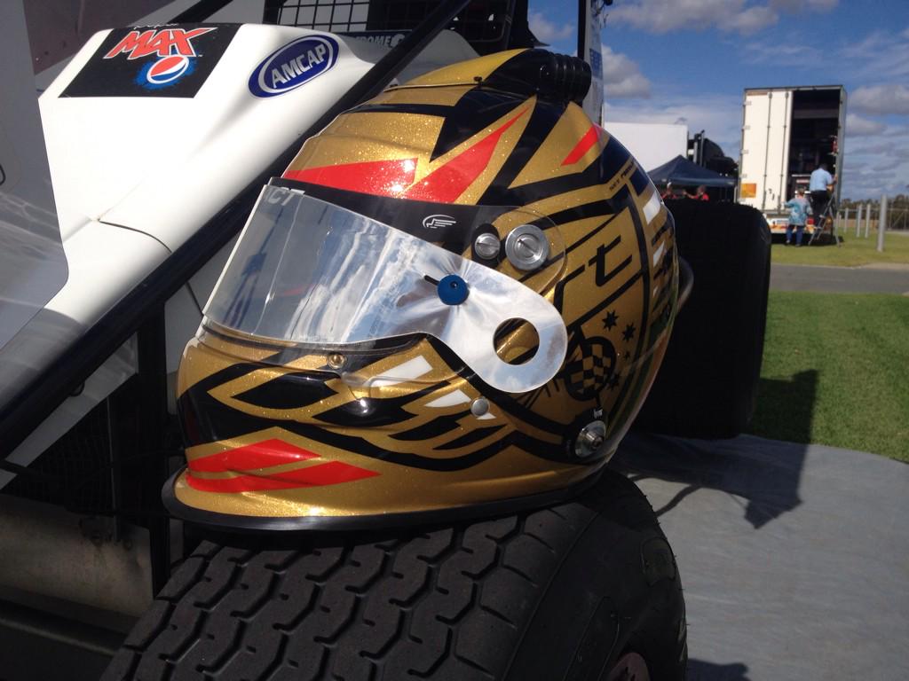 JasonKendrick_'s tweet photo. The fresh black&gold @HinchmanIndy suit & new helmet.Designs by @BLACKBEARDltd thanks to @nachinch #keepingmefresh http://t.co/0B2vRdQtNa