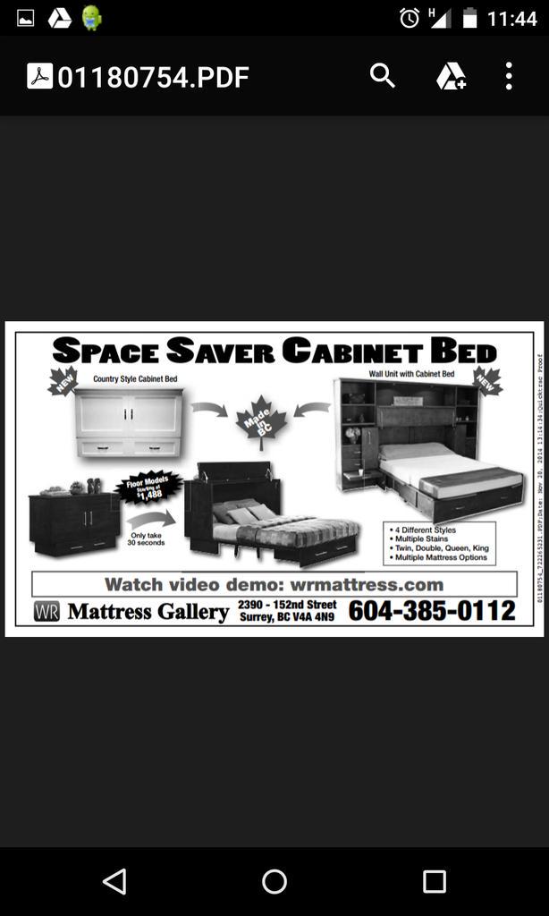 #surreybc #cabinetbed #spacesaver #madeincanada #wallbed #murphybed wrmattress.com