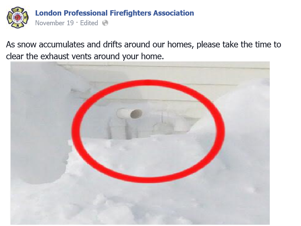 weathernetwork's tweet photo. Please make sure to clear exhaust vents around your home after a major snowfall to avoid carbon monoxide poisoning. http://t.co/nsm8zl0wVH