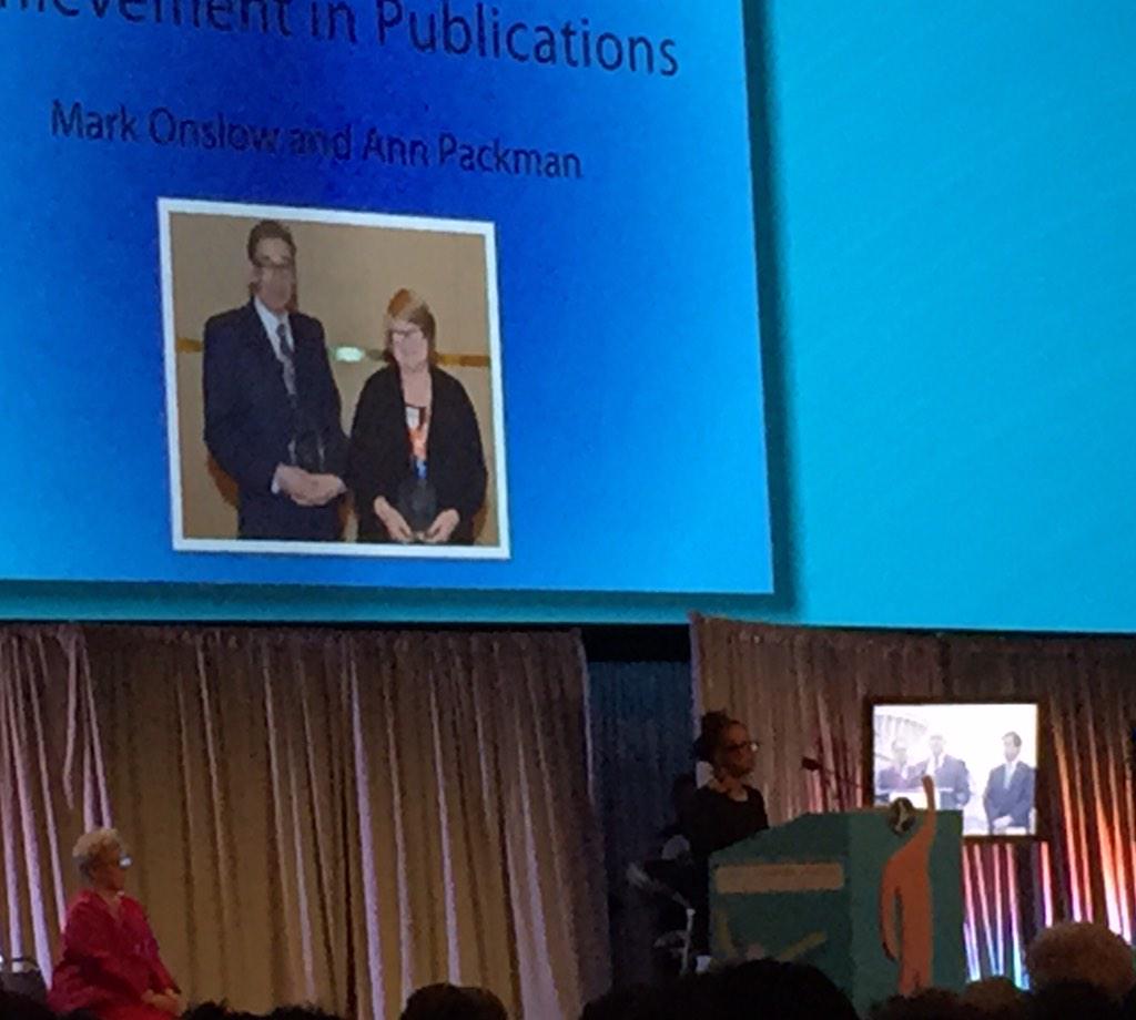 simone_arnott's tweet photo. Mark onslow & ann packman receive #ASHA2014 publication award. More Aussie pride!!! @asrc_usyd @SpeechPathAus http://t.co/rWIJYLcJqN