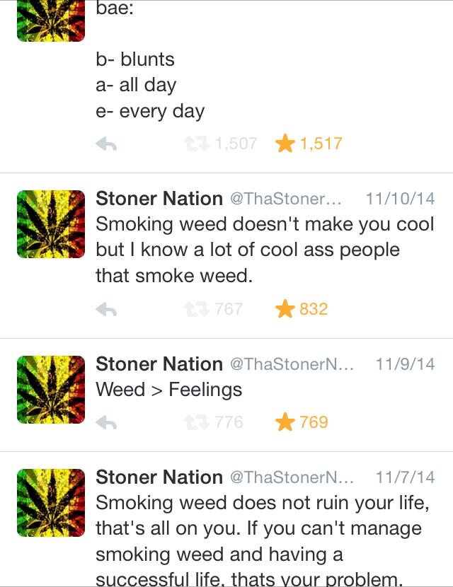 ChicksWhoBlaze's tweet photo. YOOO, You must follow @ThaStonerNation !! 

Best weed account on twitter! 🔥💨 

Hilarious weed tweets &amp; good vibes http://t.co/F1qaIEbXJu