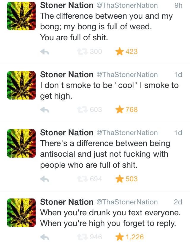 ChicksWhoBlaze's tweet photo. YOOO, You must follow @ThaStonerNation !! 

Best weed account on twitter! 🔥💨 

Hilarious weed tweets &amp; good vibes http://t.co/F1qaIEbXJu