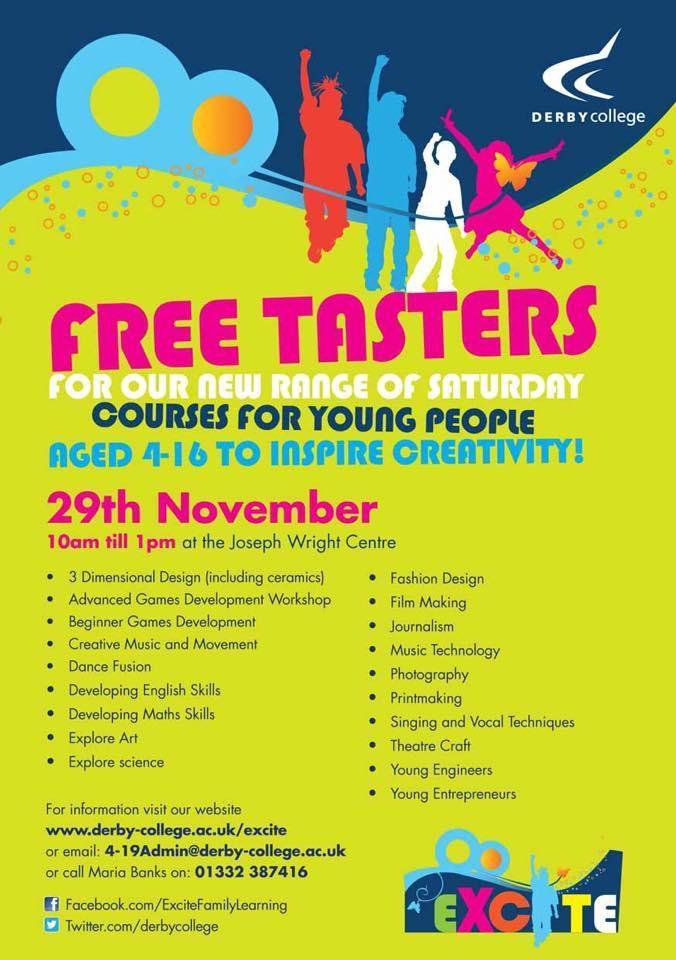 Excite_Learning's tweet photo. @RHThinking FREE TASTER SESSIONS!!! for Young People next Sat at The Joseph Wright Centre @Excite_Learning http://t.co/4x6qYARClp