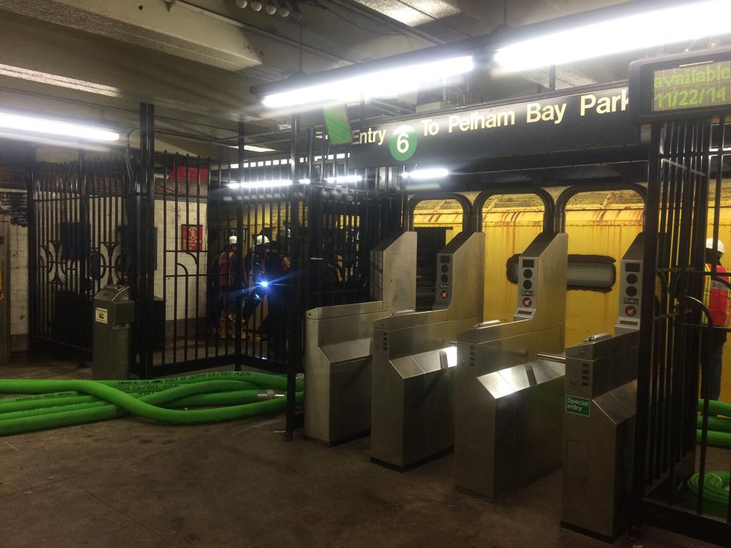 NYCTSubway's tweet image. #SubwayNews Pump Train at E.143rd St #6 station evacuating water out of system