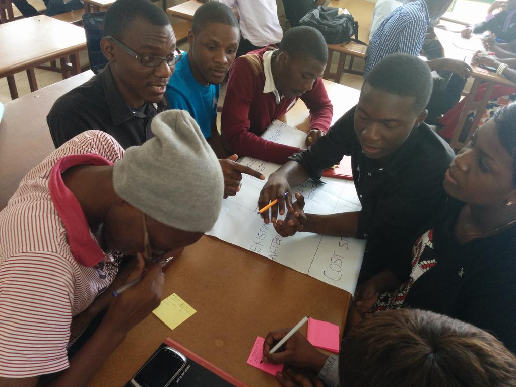 BongoHive's tweet photo. Participants using the Lean canvas to formulate their business ideas #idea2prototype #CBU #Kitwe http://t.co/aJckXddiFy